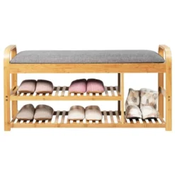 Costway Shoe Rack Entryway 3-Tier Bamboo Shoe Bench Organizer W/Cushion Modern Stool -Costway Sales Store GUEST 9a03486b b5c0 4a77 a145 6d0a571208e6