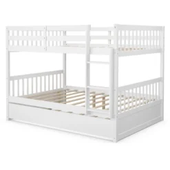 Costway Full Over Full Bunk Bed Platform Wood Bed W/ Trundle & Ladder Rail Brown/White -Costway Sales Store GUEST 9aae7a19 c46c 4db5 961f f3732904c254