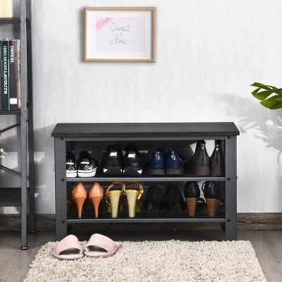 3-Tier Shoe Rack,Industrial Shoe Bench With Storage Shelves For LivingRoom Grey 3 3-Tier Shoe Rack,Industrial Shoe Bench With Storage Shelves For LivingRoom Grey - Image 3