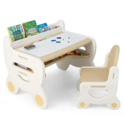 Costway Kids Drawing Table & Chair Set For Reading Playing With Pens & Blackboard Eraser Blue/Brown -Costway Sales Store GUEST a20f7954 7490 4aaf bd5f 133ec2678939