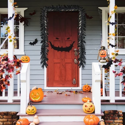 Costway 9ft Pre-lit Christmas Halloween Garland Black W/ 50 Purple LED Lights 2 Costway 9ft Pre-lit Christmas Halloween Garland Black W/ 50 Purple LED Lights - Image 2