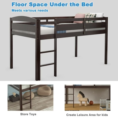 Costway Twin Low Loft Bunk Junior Bed Bedroom Wooden Guard Rail Ladder White/Espresso/Grey 7 Costway Twin Low Loft Bunk Junior Bed Bedroom Wooden Guard Rail Ladder White/Espresso/Grey - Image 7