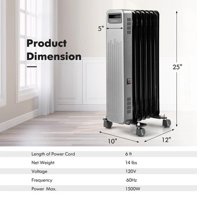 Costway 1500W Oil-Filled Radiator Heater Portable Electric Space Heater 3 Heat Settings 2 Costway 1500W Oil-Filled Radiator Heater Portable Electric Space Heater 3 Heat Settings - Image 2