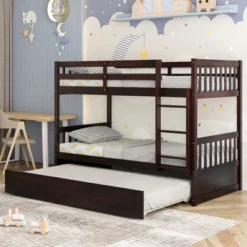 Costway Twin Over Twin Bunk Bed With Twin Trundle Solid Wood Frame Espresso/White -Costway Sales Store GUEST a765f096 c2e7 4e47 a740 115ae8f305c5