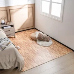 Costway Sales Store 17 Costway 12 Tiles Wood Grain EVA Foam Floor Mats Interlocking W/Borders 24" Natural