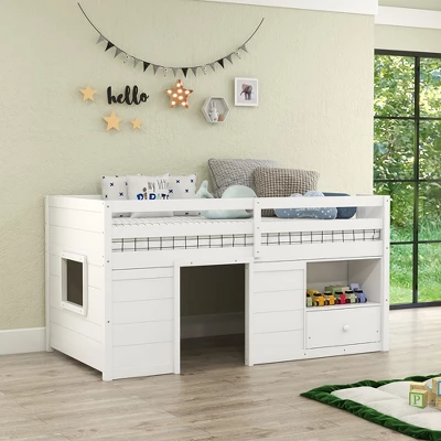 Costway Twin Size Low Loft Bed With Storage Drawer Activity Center Solid Wood Bed Frame 3 Costway Twin Size Low Loft Bed With Storage Drawer Activity Center Solid Wood Bed Frame - Image 3