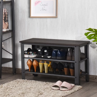 3-Tier Shoe Rack,Industrial Shoe Bench With Storage Shelves For LivingRoom Grey 2 3-Tier Shoe Rack,Industrial Shoe Bench With Storage Shelves For LivingRoom Grey - Image 2