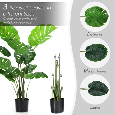 Costway 4FT Artificial Monstera Deliciosa Plant Palm Tree W/ Cement-Filled Pot Indoor Outdoor 8 Costway 4FT Artificial Monstera Deliciosa Plant Palm Tree W/ Cement-Filled Pot Indoor Outdoor - Image 8