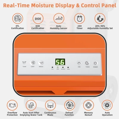 Costway 140 PPD Portable Commercial Dehumidifier W/Water Tank&Drainage Pipe For Basement 6 Costway 140 PPD Portable Commercial Dehumidifier W/Water Tank&Drainage Pipe For Basement - Image 6