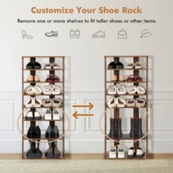 Costway Patented 7-Tier Double Rows Shoe Rack Vertical Wooden Shoe Storage Organizer Rustic White/Brown -Costway Sales Store GUEST bc32ce3f a881 4571 9af0 309da5982113