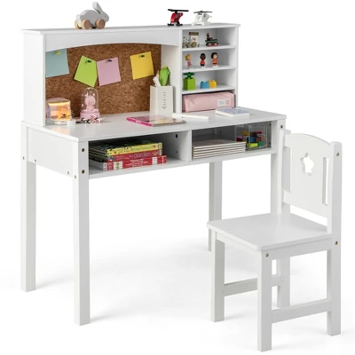 Costway Kids Desk And Chair Set Study Writing Workstation With Hutch & Bulletin Board 11 Costway Kids Desk And Chair Set Study Writing Workstation With Hutch & Bulletin Board - Image 11