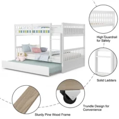 Costway Full Over Full Bunk Bed Platform Wood Bed W/ Trundle & Ladder Rail Brown/White -Costway Sales Store GUEST bfe49d18 d1e6 4152 8f17 7d1866dcbc26