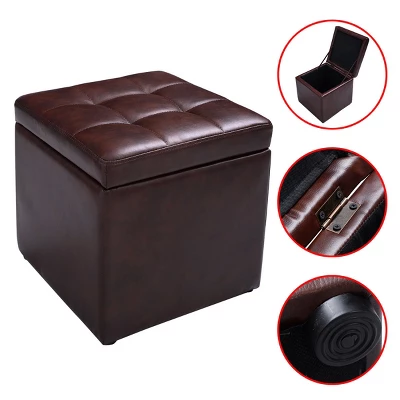 Costway 16''Cube Ottoman Pouffe Storage Box Lounge Seat Footstools With Hinge Top Red Brown 1 Costway 16''Cube Ottoman Pouffe Storage Box Lounge Seat Footstools With Hinge Top Red Brown