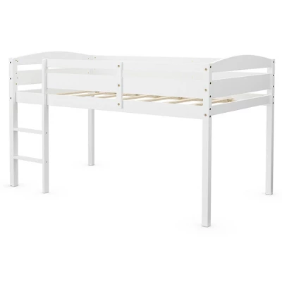 Costway Twin Low Loft Bunk Junior Bed Bedroom Wooden Guard Rail Ladder White/Espresso/Grey 11 Costway Twin Low Loft Bunk Junior Bed Bedroom Wooden Guard Rail Ladder White/Espresso/Grey - Image 11