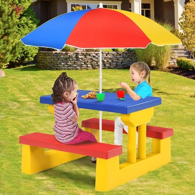 Costway Kids Picnic Table Set W/Removable Umbrella Indoor Outdoor Garden Patio 1 Costway Kids Picnic Table Set W/Removable Umbrella Indoor Outdoor Garden Patio