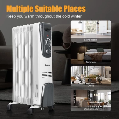 Costway 1500W Electric Oil Filled Radiator Space Heater 5.7 Fin Thermostat Room Radiant 5 Costway 1500W Electric Oil Filled Radiator Space Heater 5.7 Fin Thermostat Room Radiant - Image 5