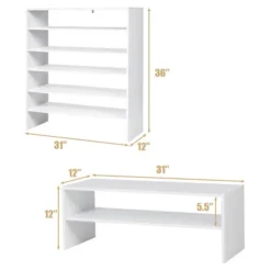 Costway 3 PCS Stackable Shoe Rack 31-Inch Horizontal Organizer 2-tier StorageShelf WhiteBrown