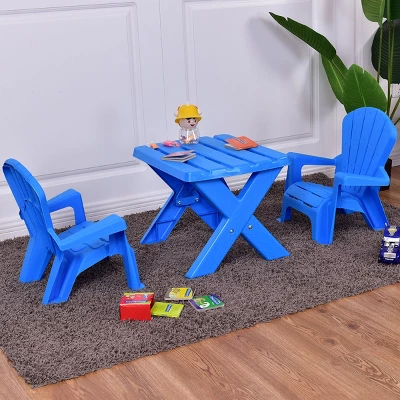 Costway Plastic Children Kids Table & Chair Set 3-Piece Play Furniture In/Outdoor Blue 4 Costway Plastic Children Kids Table & Chair Set 3-Piece Play Furniture In/Outdoor Blue - Image 4