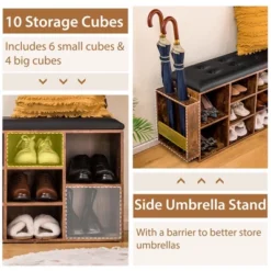Costway Wooden Shoe Bench 10-Cube Storage Organizer With Padded Cushion & Umbrella Holder -Costway Sales Store GUEST cdd571ec b6ee 4fc2 b998 3843573ad769
