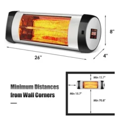 Costway Wall-Mounted Electric Heater Patio Infrared Heater W/ Remote Control
