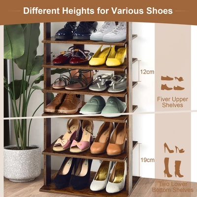 Costway Patented 7-Tier Double Shoe Rack Free Standing Shelf Storage Tower Rustic Brown 5 Costway Patented 7-Tier Double Shoe Rack Free Standing Shelf Storage Tower Rustic Brown - Image 5
