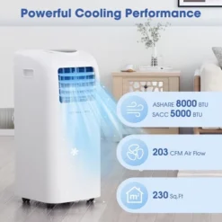 Costway 5000 BTU (8000 BTU ASHRAE) Portable Air Conditioner With Remote Control Cooling Fan Dehumidifier