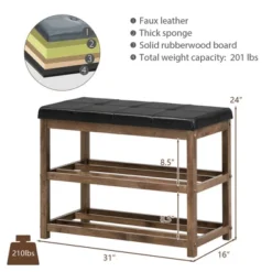 Costway Sales Store 28 Costway 2-Tier Wooden Shoe Rack Bench W/Padded Seat For Entryway Bedroom