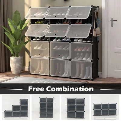 Costway Portable Shoe Rack Organizer 12-Cube 48 Pair Shoe Shelf Storage Cabinet W/Hook 6 Costway Portable Shoe Rack Organizer 12-Cube 48 Pair Shoe Shelf Storage Cabinet W/Hook - Image 6