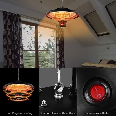 Costway 1500W Electric Hanging Heater Ceiling Mounted Infrared Heater W/Remote Control 6 Costway 1500W Electric Hanging Heater Ceiling Mounted Infrared Heater W/Remote Control - Image 6