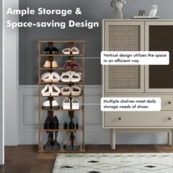 Costway Patented 7-Tier Double Rows Shoe Rack Vertical Wooden Shoe Storage Organizer Rustic White/Brown -Costway Sales Store GUEST dc456793 c603 49d9 845b a0fc30c33bd1