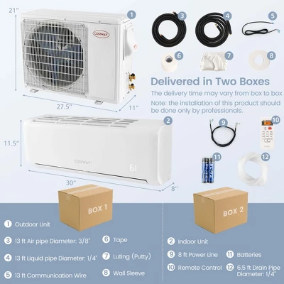 Costway 12,000 BTU Mini Split Air Conditioner AC Unit With Heat Pump & Remote Control 8 Costway 12,000 BTU Mini Split Air Conditioner AC Unit With Heat Pump & Remote Control - Image 8