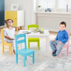 Costway 5 Pieces Kids Wood Table & Chair Set For 2-6 Years Colorful -Costway Sales Store GUEST e14a22ee 6cc7 43f8 bc80 7242015c43cb