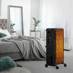 Costway 1500W Oil-Filled Heater Portable Radiator Space Heater W/ Adjustable Thermostat White Black