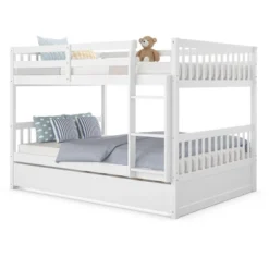 Costway Full Over Full Bunk Bed Platform Wood Bed W/ Trundle & Ladder Rail Brown/White -Costway Sales Store GUEST eb1f669f 39d6 4f3d 9e20 ffeb9feaad86