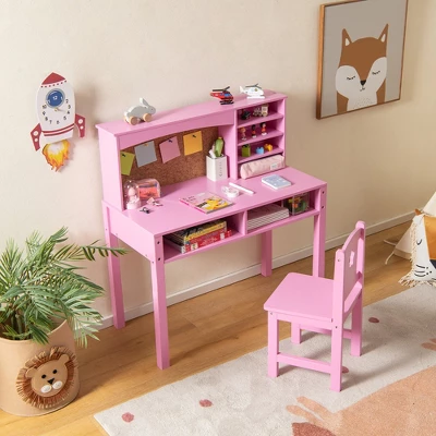 Costway Kids Desk And Chair Set Study Writing Workstation With Hutch & Bulletin Board 3 Costway Kids Desk And Chair Set Study Writing Workstation With Hutch & Bulletin Board - Image 3