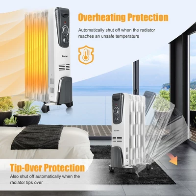 Costway 1500W Electric Oil Filled Radiator Space Heater 5.7 Fin Thermostat Room Radiant 6 Costway 1500W Electric Oil Filled Radiator Space Heater 5.7 Fin Thermostat Room Radiant - Image 6