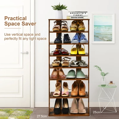 Costway Patented 7-Tier Double Shoe Rack Free Standing Shelf Storage Tower Rustic Brown 8 Costway Patented 7-Tier Double Shoe Rack Free Standing Shelf Storage Tower Rustic Brown - Image 8