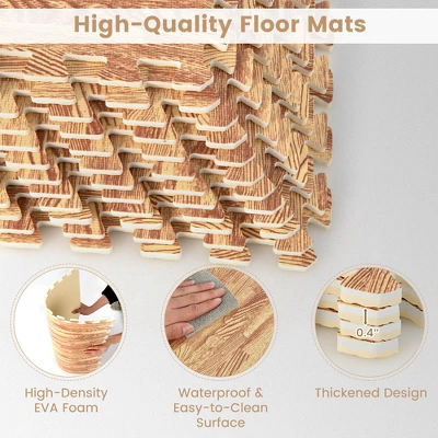 Costway 12 Tiles Wood Grain EVA Foam Floor Mats Interlocking W/Borders 24" Natural 5 Costway 12 Tiles Wood Grain EVA Foam Floor Mats Interlocking W/Borders 24" Natural - Image 5