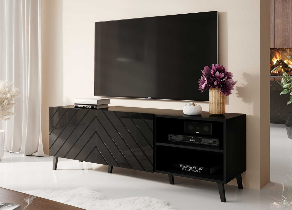 Costway Sales Store -Costway Sales Store meuble tv moderne noir laque 150 cm